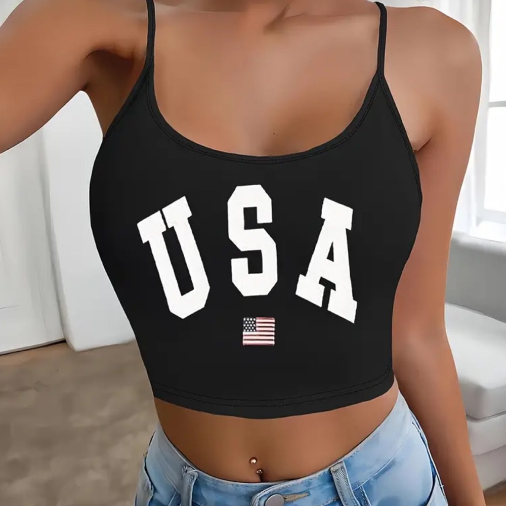 🇺🇸 New! USA Black Tank Crop Top